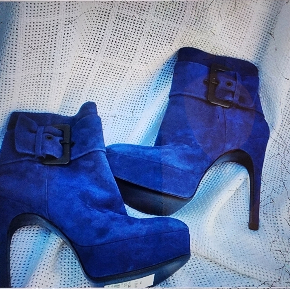 Via Spiga Blue Suede Side BuckleStiletto Ankle boots 10 NEW - Picture 12 of 14